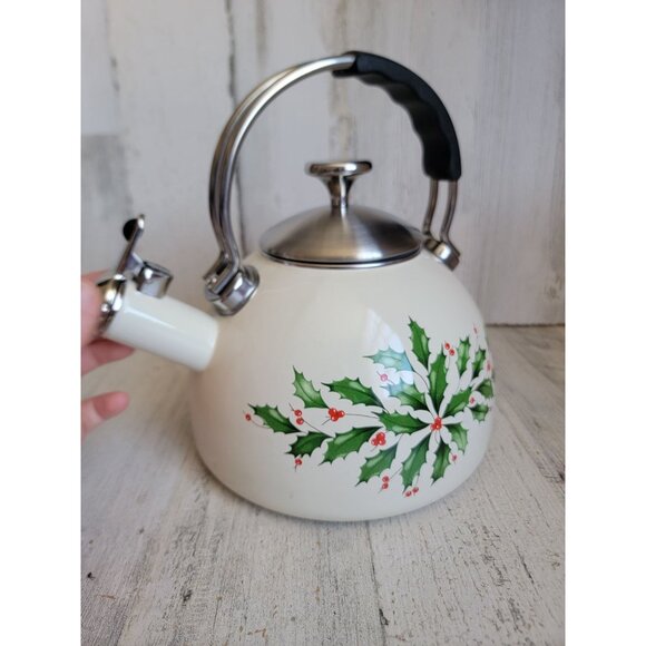 Lenox‎ tea kettle 892561 mistletoe home decor kitchen xmas - Picture 2 of 9